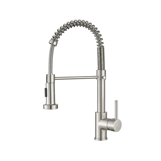 Pull-Down Kitchen Mixer Tap – Brushed Stainless Steel on white background