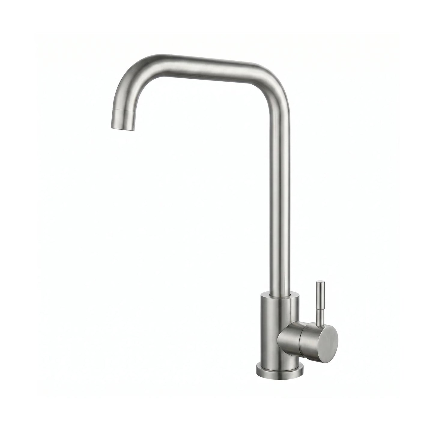 Square-Neck Kitchen Mixer Tap – Brushed Stainless Steel on white background