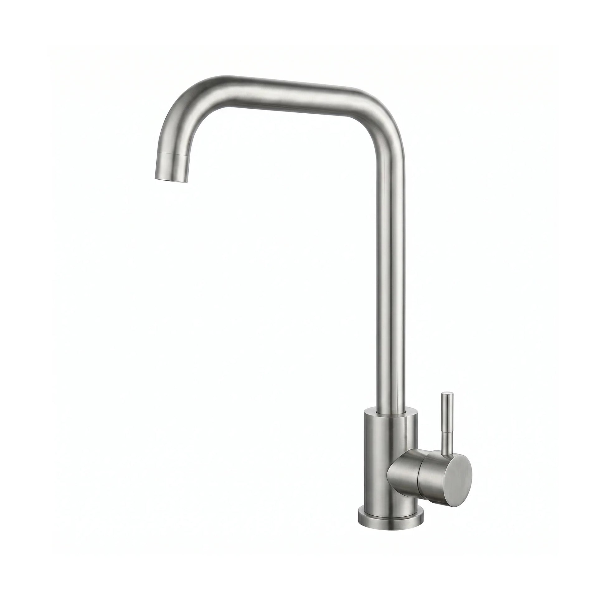 Square-Neck Kitchen Mixer Tap – Brushed Stainless Steel on white background
