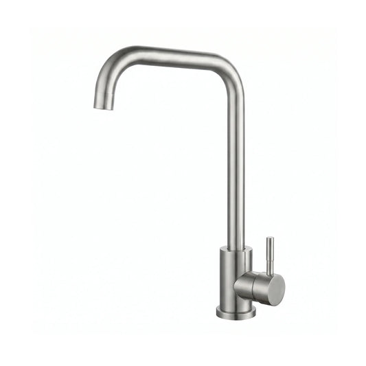 Square-Neck Kitchen Mixer Tap – Brushed Stainless Steel on white background