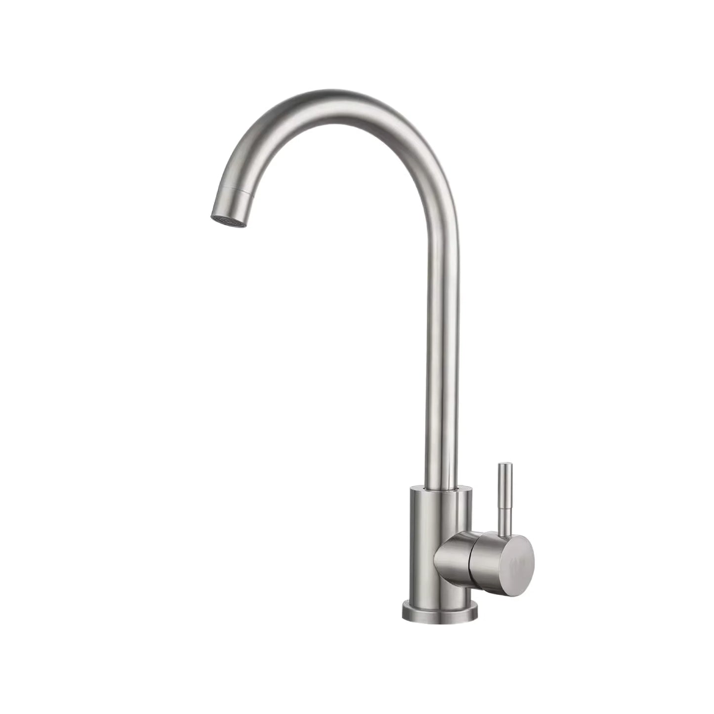 Swan-Neck Kitchen Mixer Tap – Brushed Stainless Steel on white background