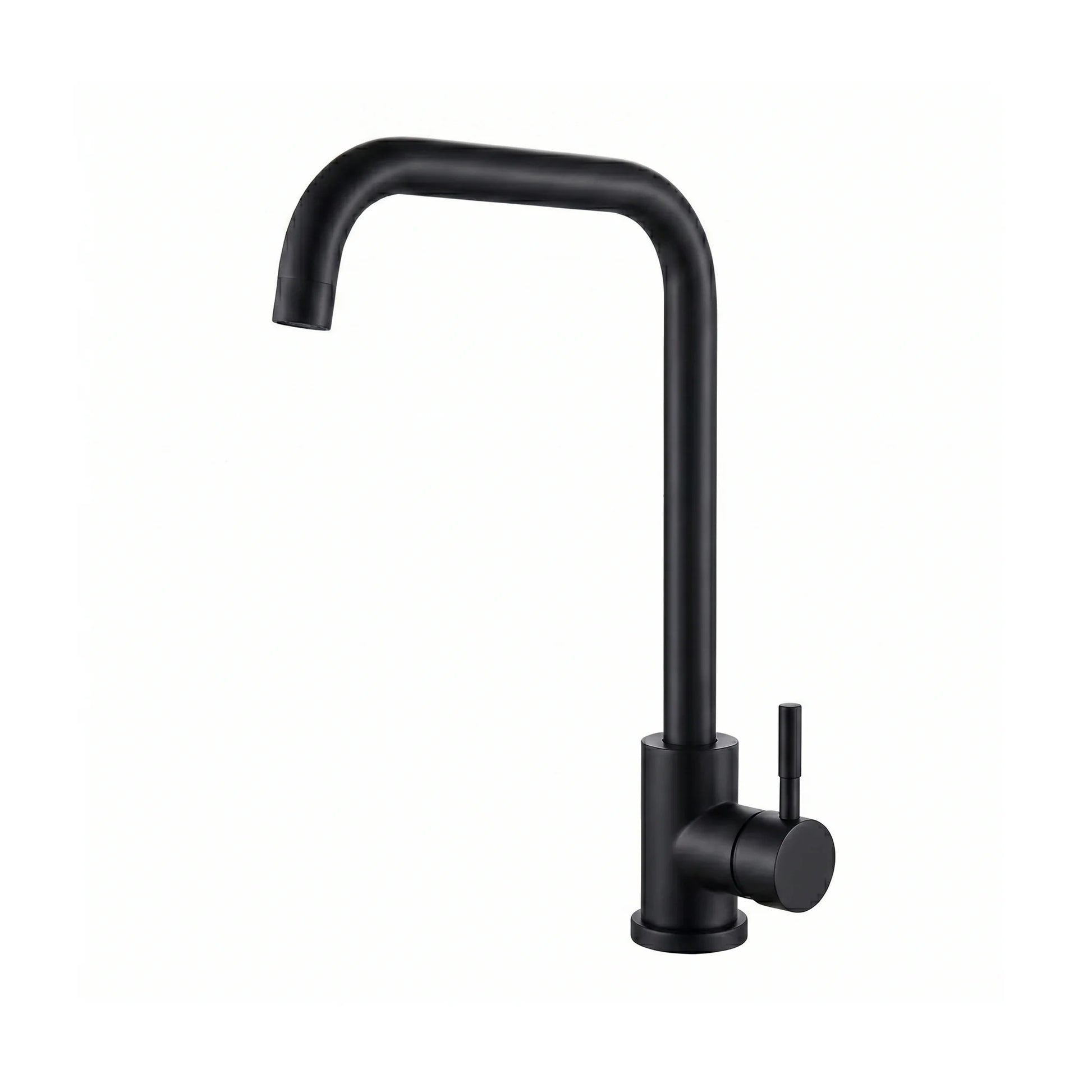 Square-Neck Kitchen Mixer Tap – Matte Black on white background