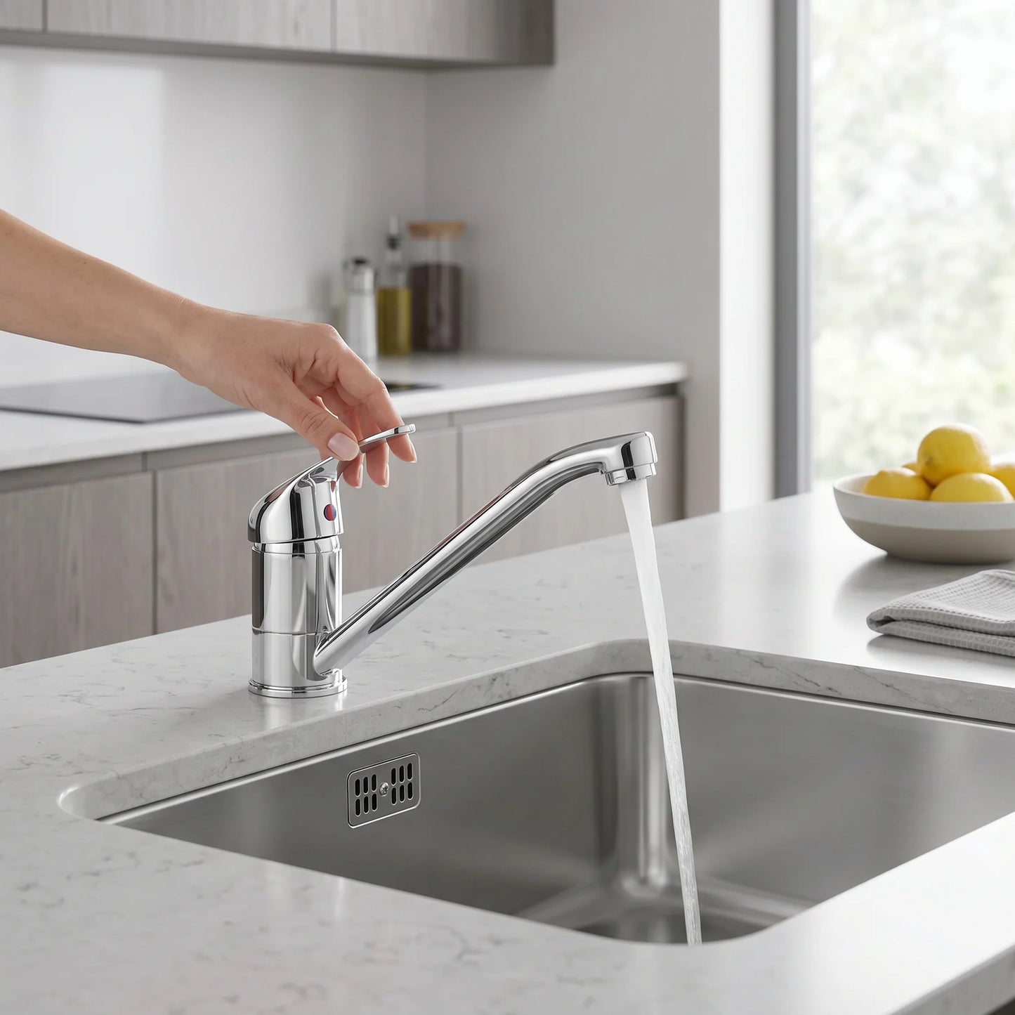 Chrome Kitchen Mixer Tap – Single-Lever installed in kitchen